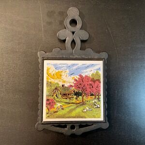 Vintage Hoover Enesco America Homestead Spring Trivet Tile Cast Iron Cottagecore